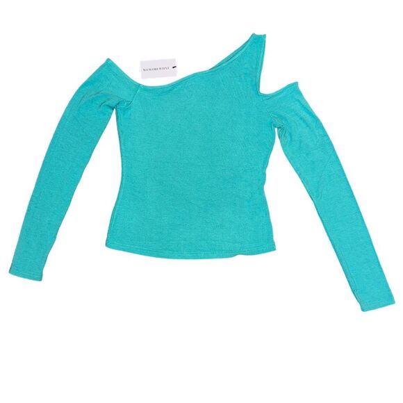 WEWOREWHAT COLD SHOULDER TOP RIB RAYON TEAL GREEN SIZE MEDIUM NWT - Picture 3 of 4